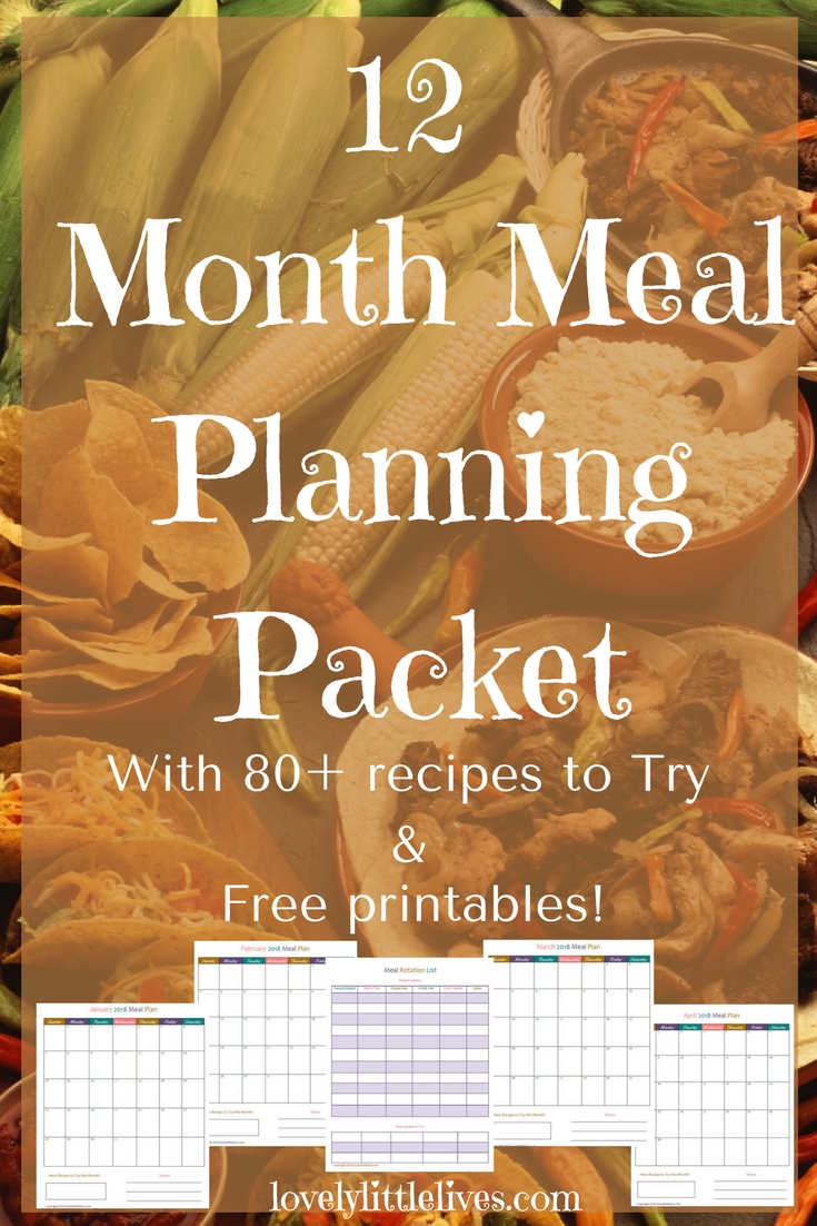 12 Month Meal Planning Packet for free with 80+ Recipes to Try #mealplanning #2018mealplanningcalendar #newrecipes