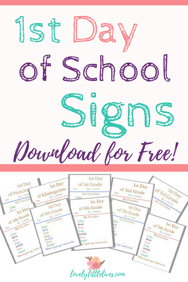 1st Day of School Signs | Printable signs for boys and girls from preschool to 8th grade #backtoschool #firstdayofschoolsigns #freeschoolprintables